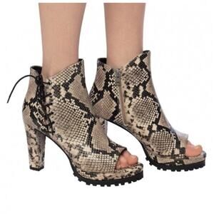 New ALLSAINTS Micaela Suede Lace-Up Boots Size 37 Open Toe Snake Skin